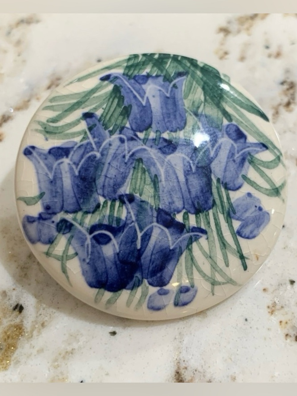 Vintage Round Blue Floral Pin 1.5” Brooch